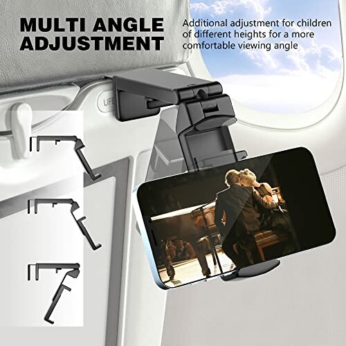 Airplane phone mount for multi-angle adjustment.