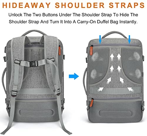 Backpack showing hideaway shoulder straps feature.