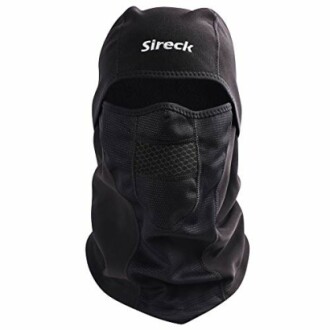 Black balaclava mask with mesh ventilation.