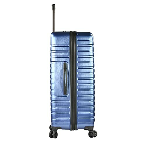 Blue hard-shell suitcase with wheels and extended handle