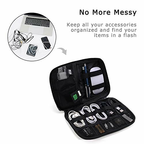 Open cable organizer case with electronic accessories neatly stored.