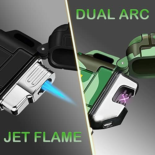 Image showing a dual arc and jet flame lighter with black and green design.