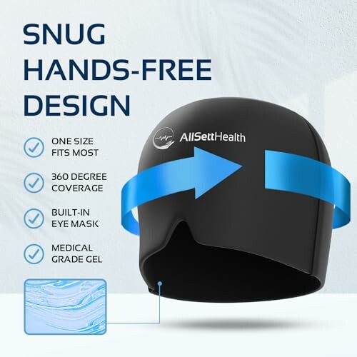 Snug hands-free design for headache relief with AllSettHealth gel hat.