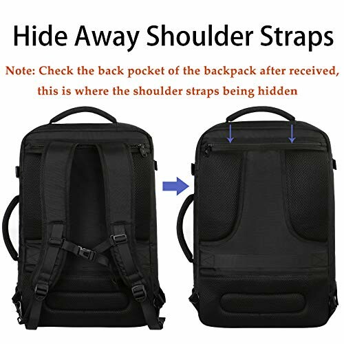 Backpack with hide away shoulder straps feature.