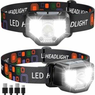 LED headlamp with adjustable strap and USB cables