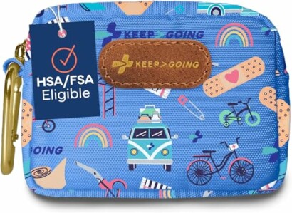 Colorful mini first aid kit with fun illustrations and 'Keep Going' text.