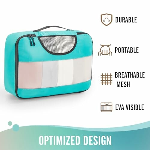 Blue travel packing cube with durable, portable design and breathable mesh.