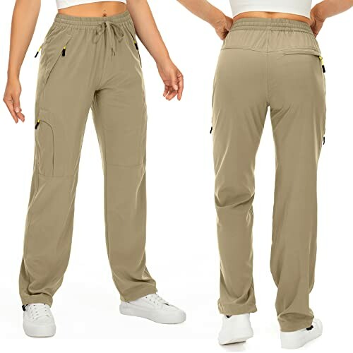 Front and back view of women's beige hiking pants.