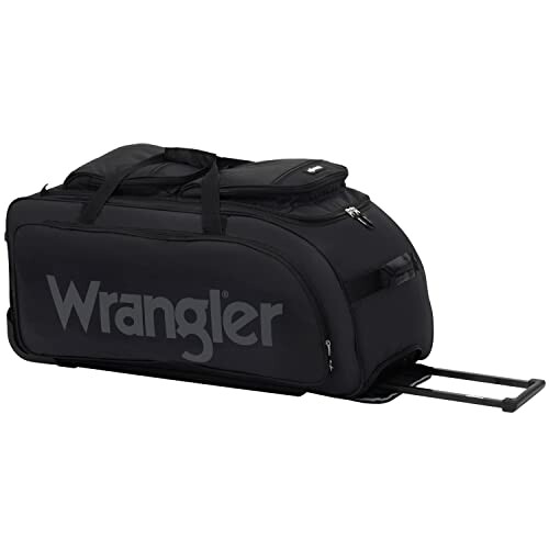 Black Wrangler rolling duffel bag with extendable handle.